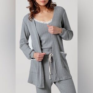 Blu Pepper NWT Cozy Gray Pointelle Stretch Knit Lounge CARDIGAN ONLY